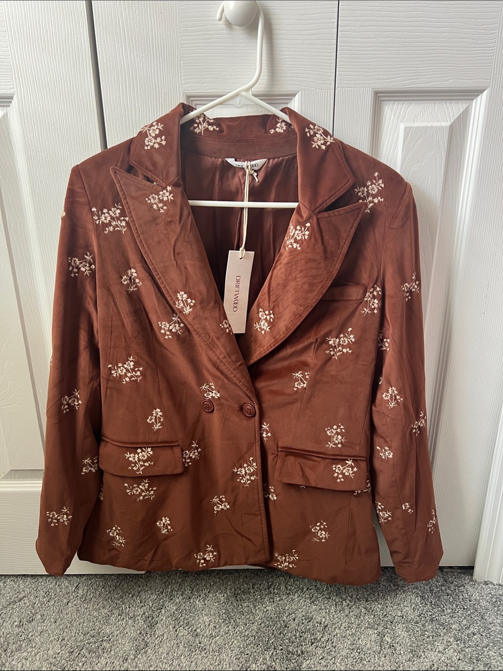Driftwood Rust Brown Floral Embroidered Blazer